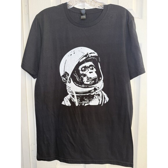 Gildan Softstyle Small Black Astronaut Monkey Astronaut Graphic Tee Unisex - Picture 1 of 4